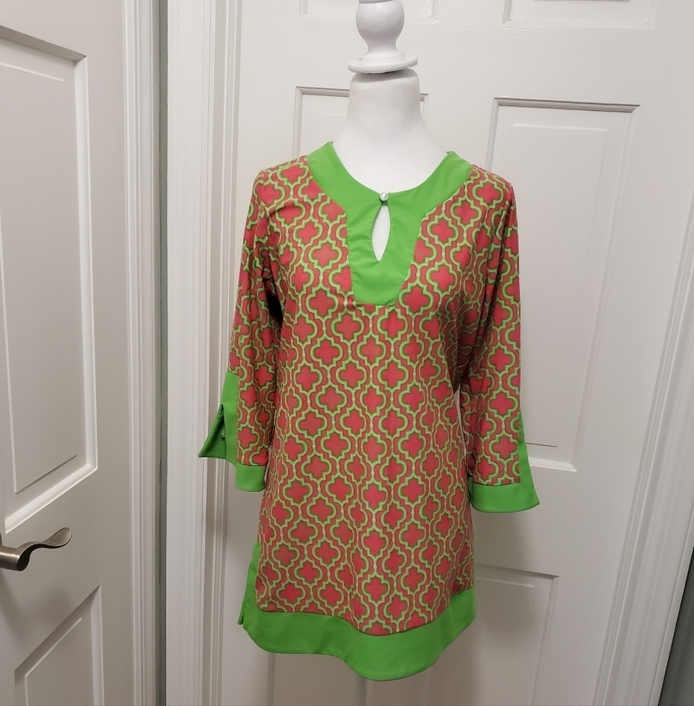 Cabana Life Vibrant Colored Jersey Feel Knit Tunic Size Large, Preppy, Colorful